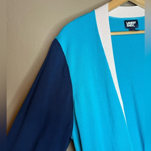 Lands' End Women's Turquoise and Navy Colorblock Duster Cardigan Bold Size XL - Picture 8 of 16